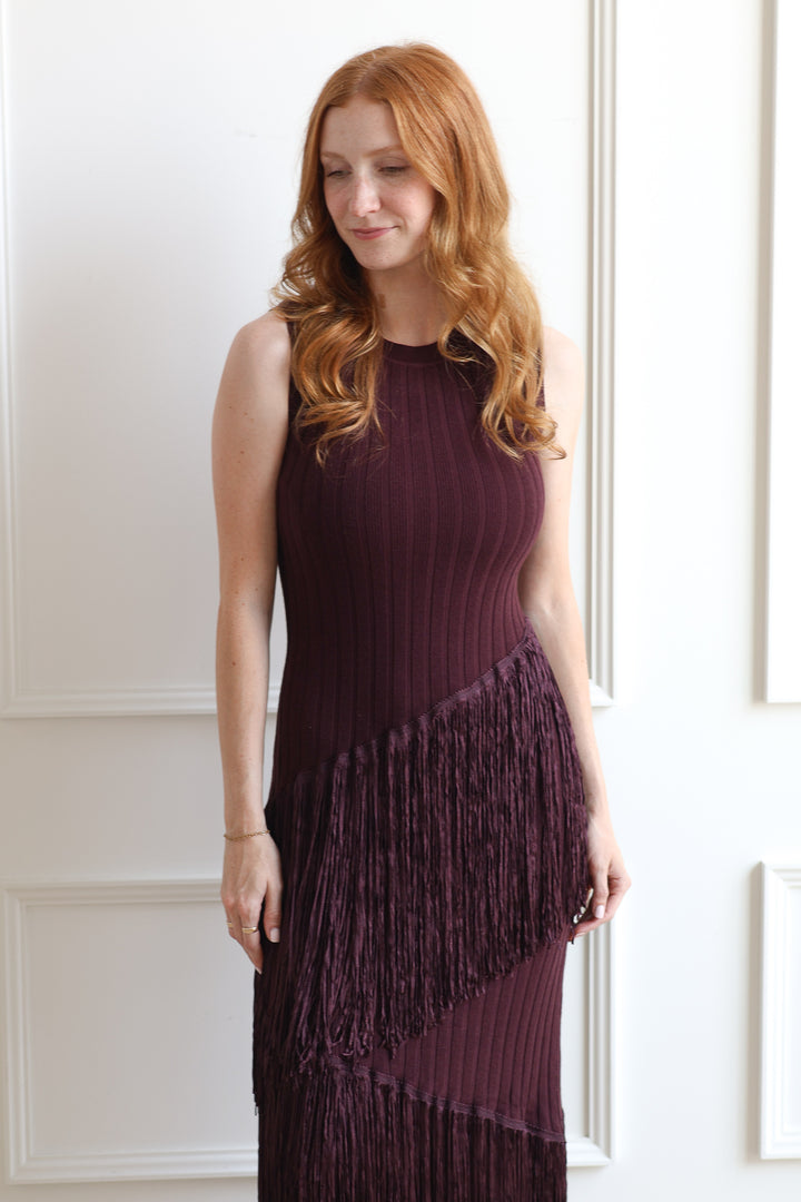 Burgundy Tassel Knit Dress