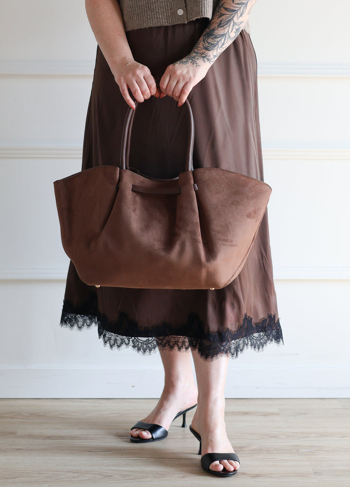 Faux Suede Shopper Tote - French Roast