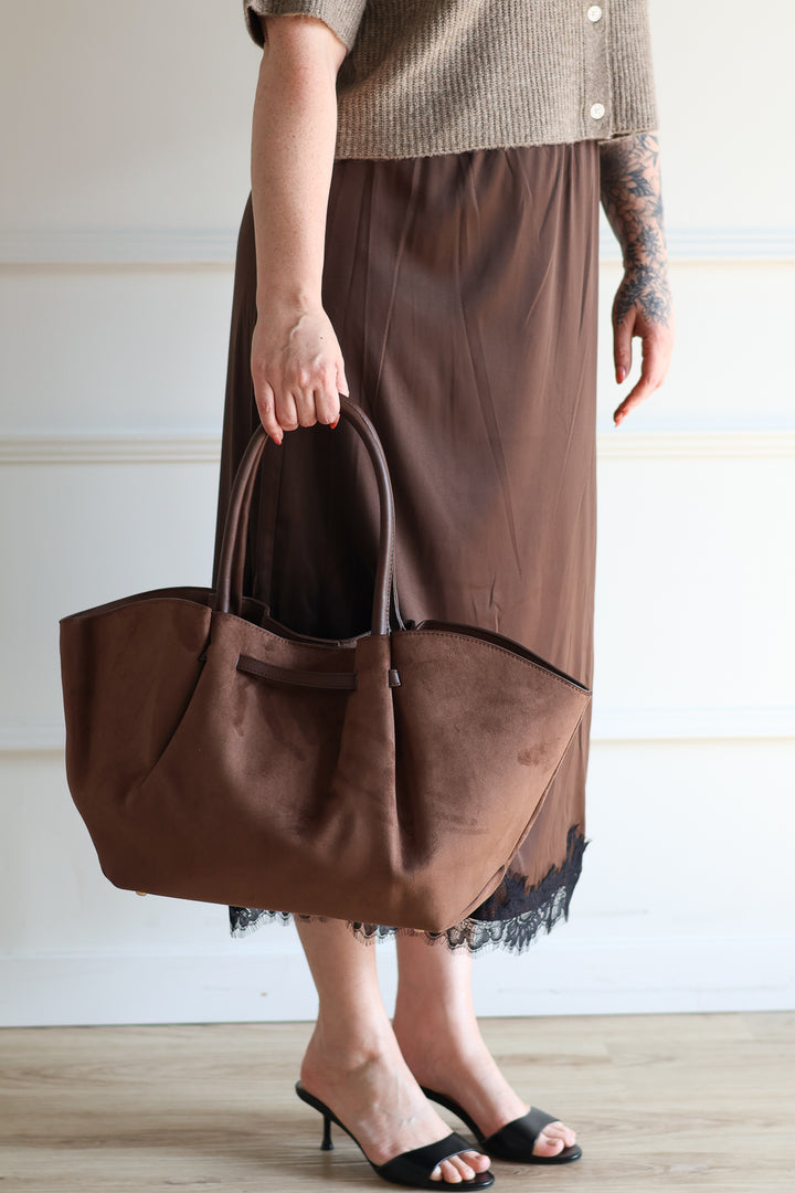 Faux Suede Shopper Tote - French Roast