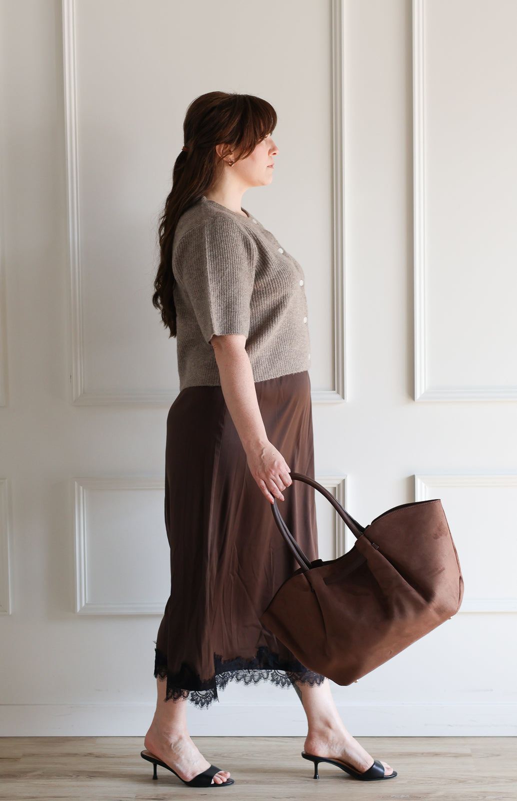 Faux Suede Shopper Tote - French Roast