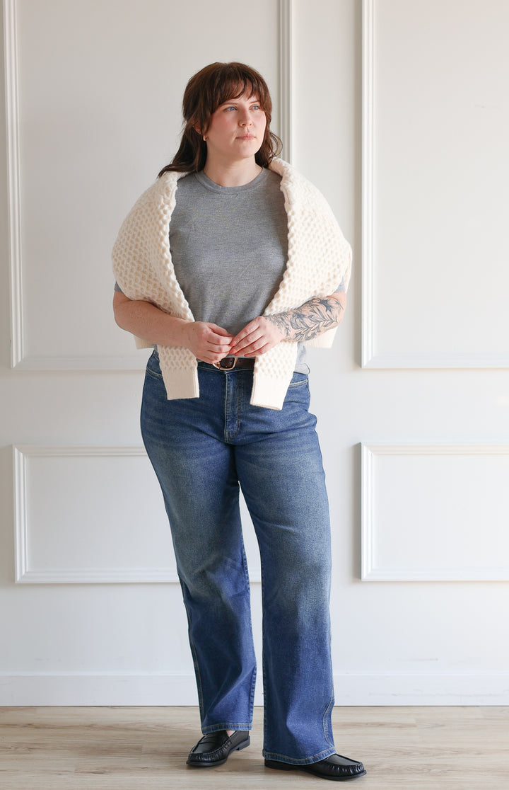 ICHI | Luls Short Sleeve Knit - Light Grey