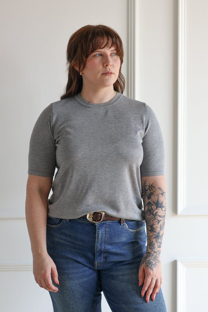 ICHI | Luls Short Sleeve Knit - Light Grey