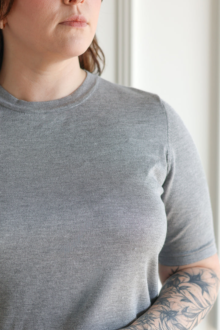 ICHI | Luls Short Sleeve Knit - Light Grey