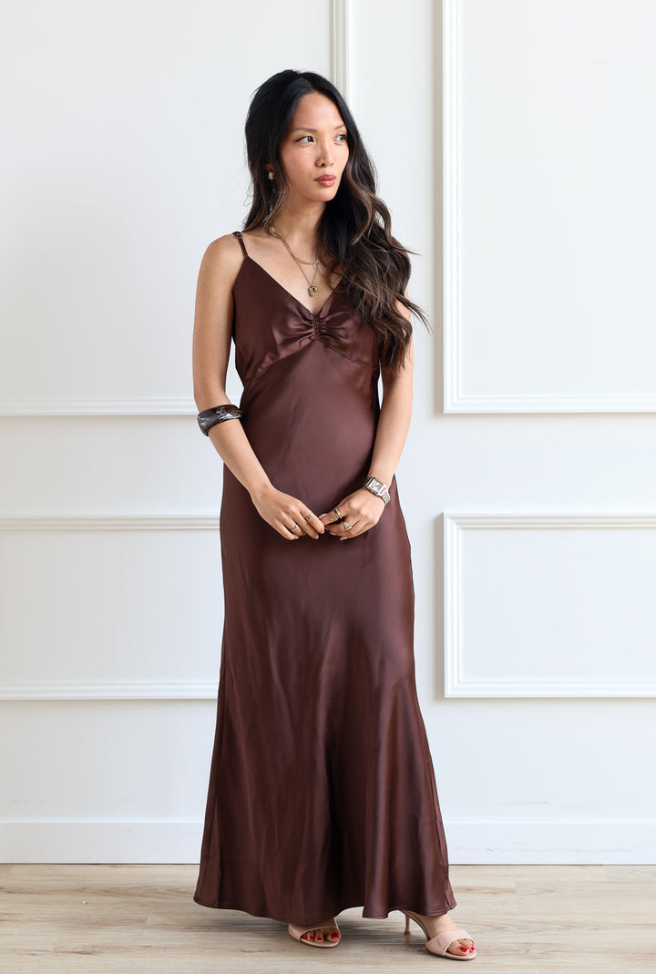 Tawny Satin Slip Dress