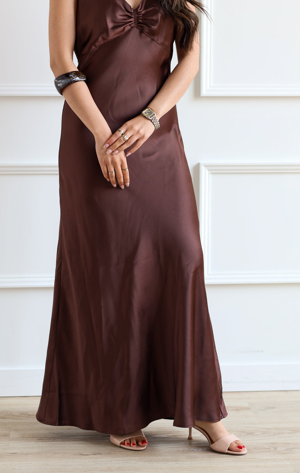 Tawny Satin Slip Dress