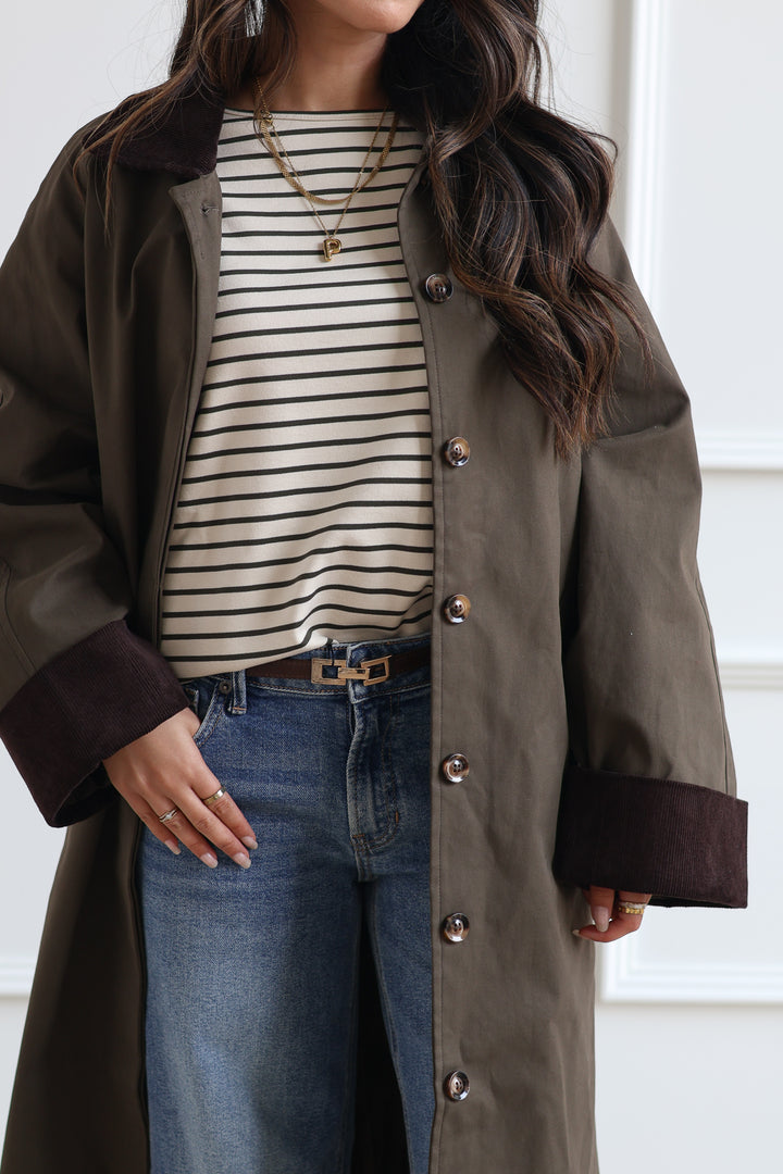 Corduroy Trench Coat - Forest Green