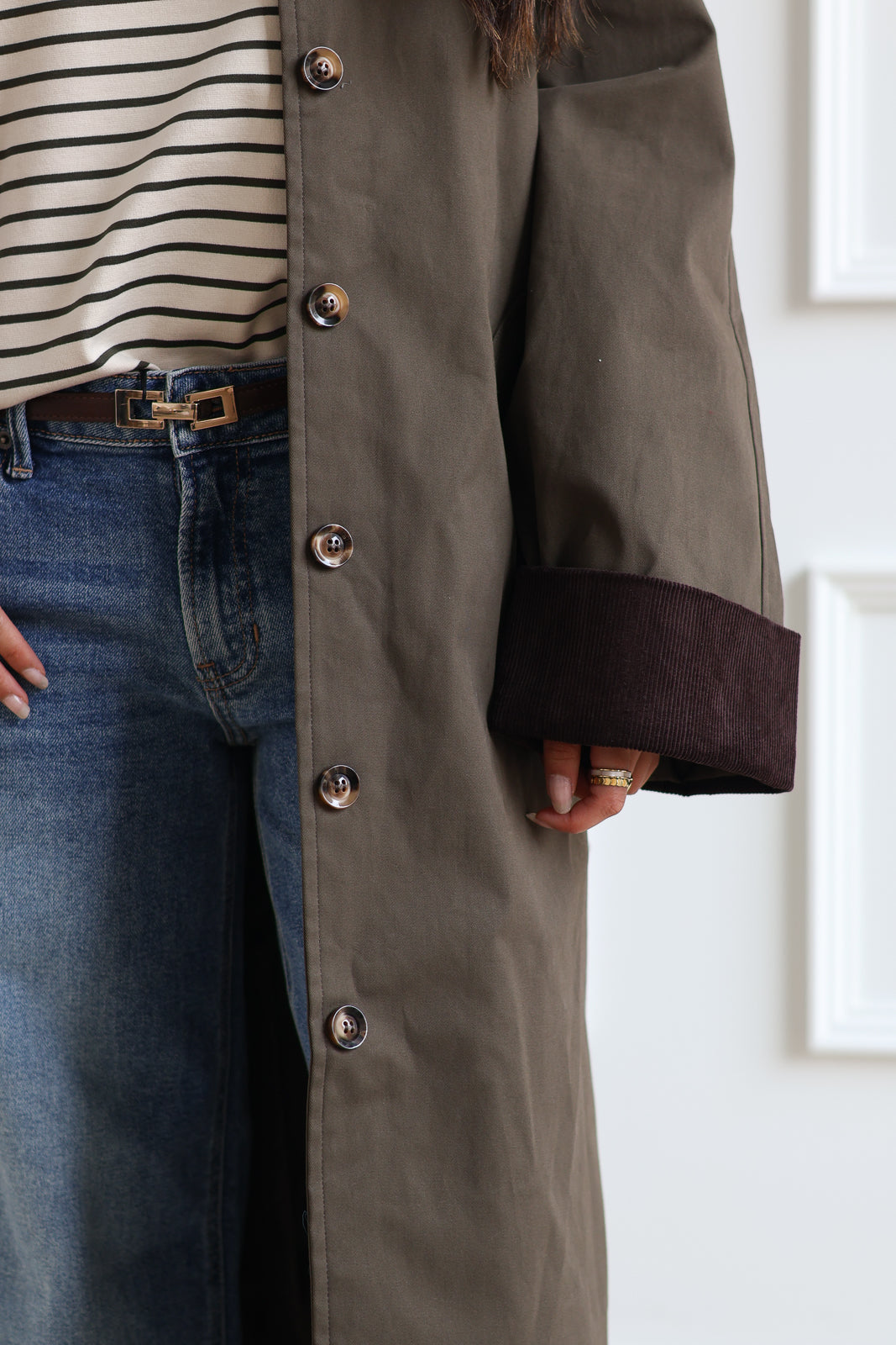 Corduroy Trench Coat - Forest Green