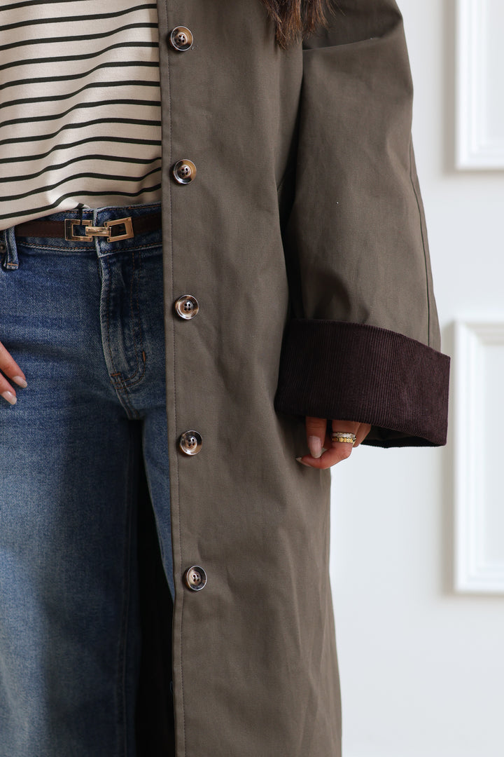 Corduroy Trench Coat - Forest Green