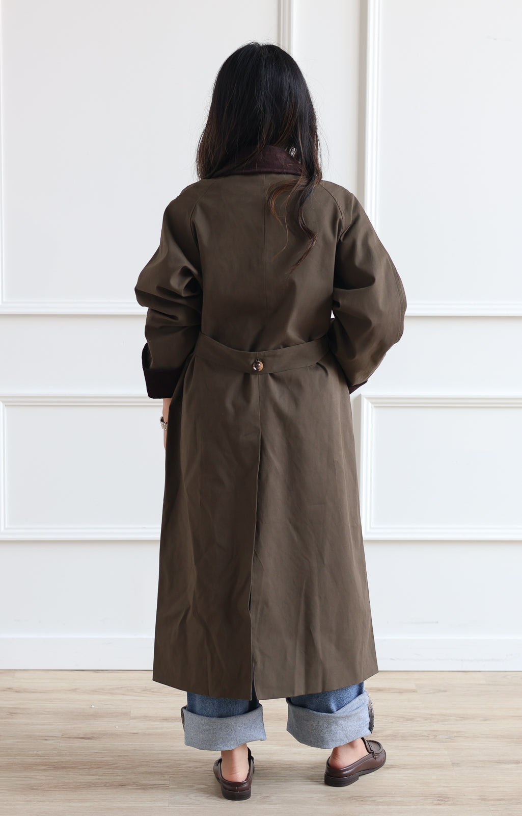 Corduroy Trench Coat - Forest Green