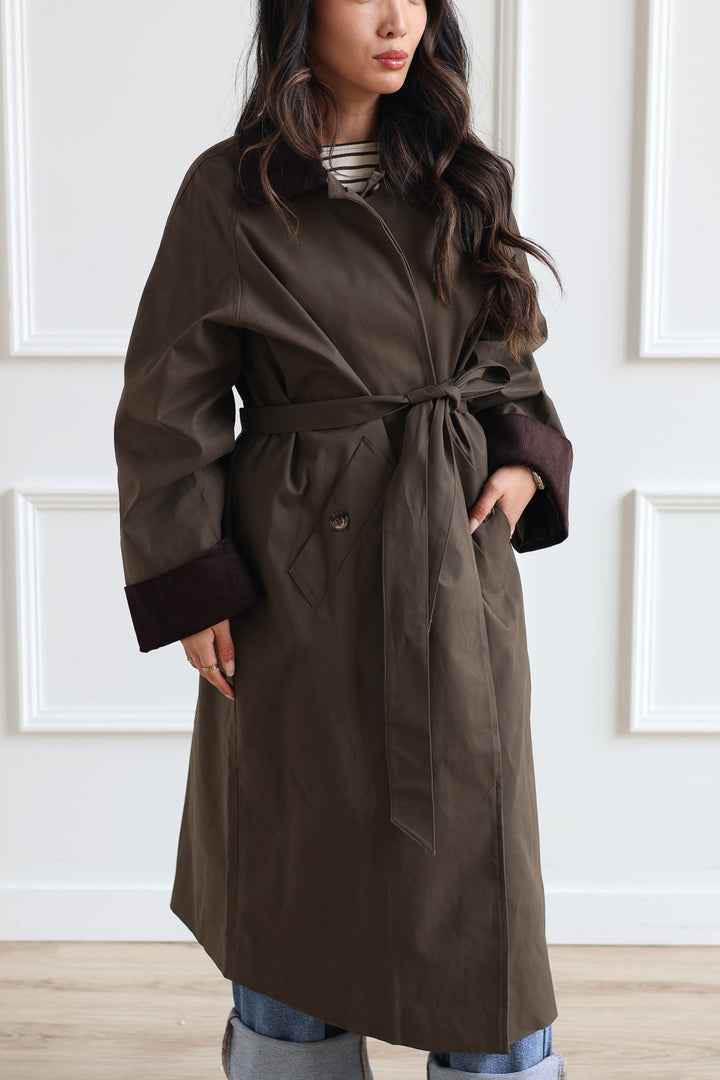 Corduroy Trench Coat - Forest Green