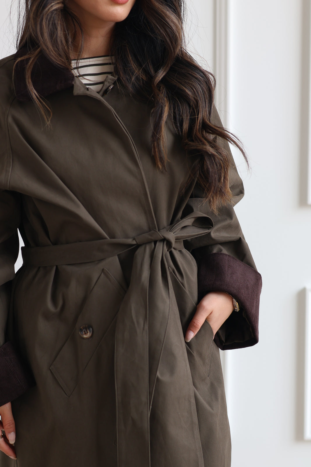 Corduroy Trench Coat - Forest Green
