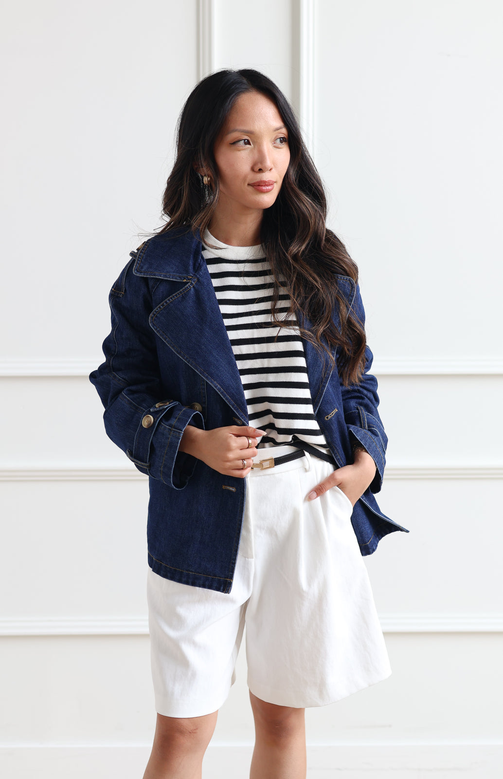 Cropped Denim Trench Coat