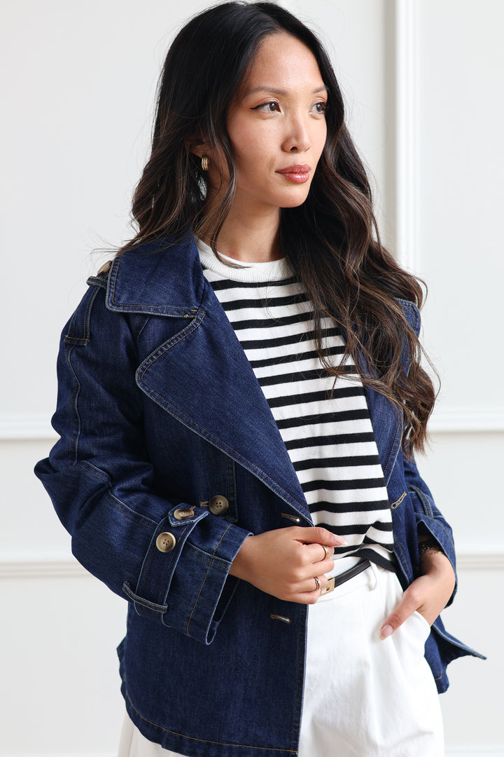 Cropped Denim Trench Coat