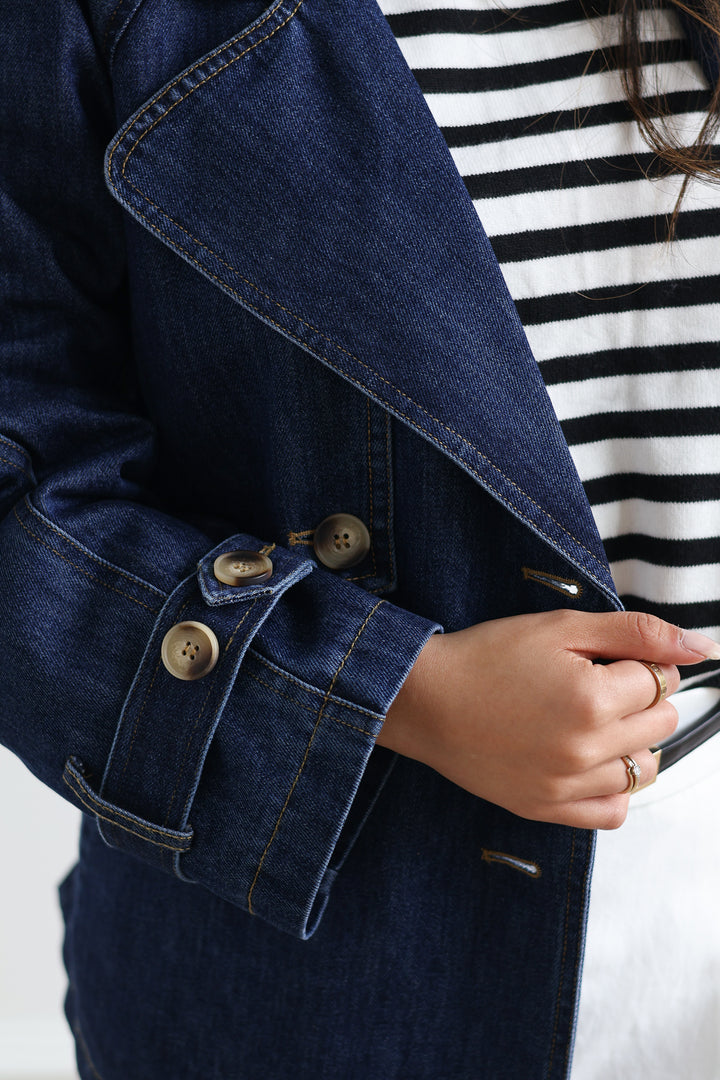 Cropped Denim Trench Coat