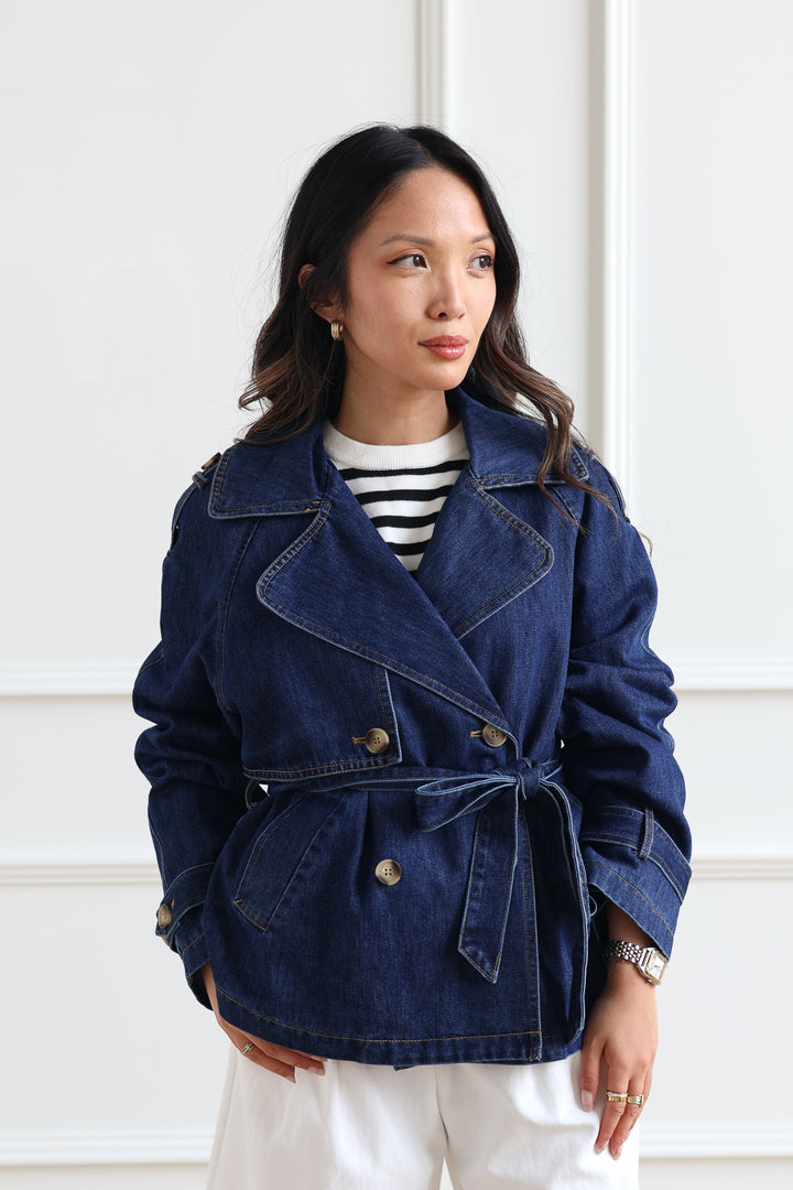 Cropped Denim Trench Coat