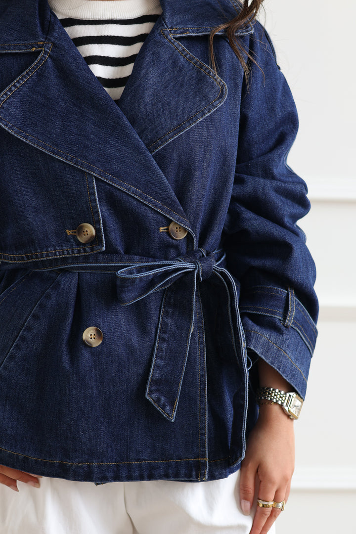 Cropped Denim Trench Coat