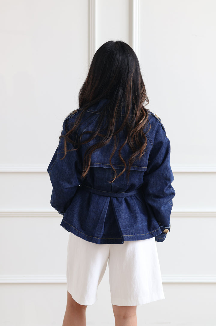 Cropped Denim Trench Coat