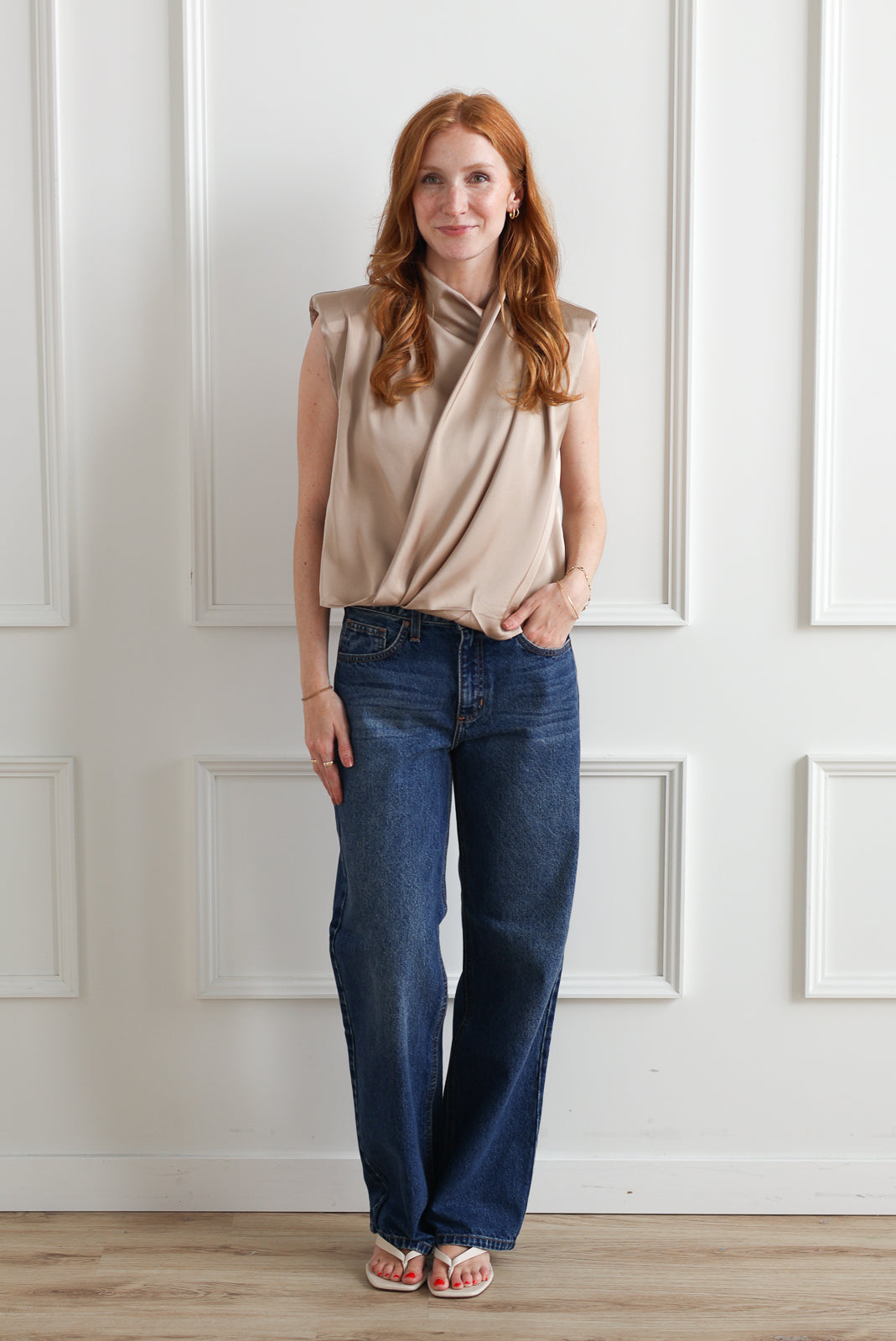 Champagne Draped Tank Blouse