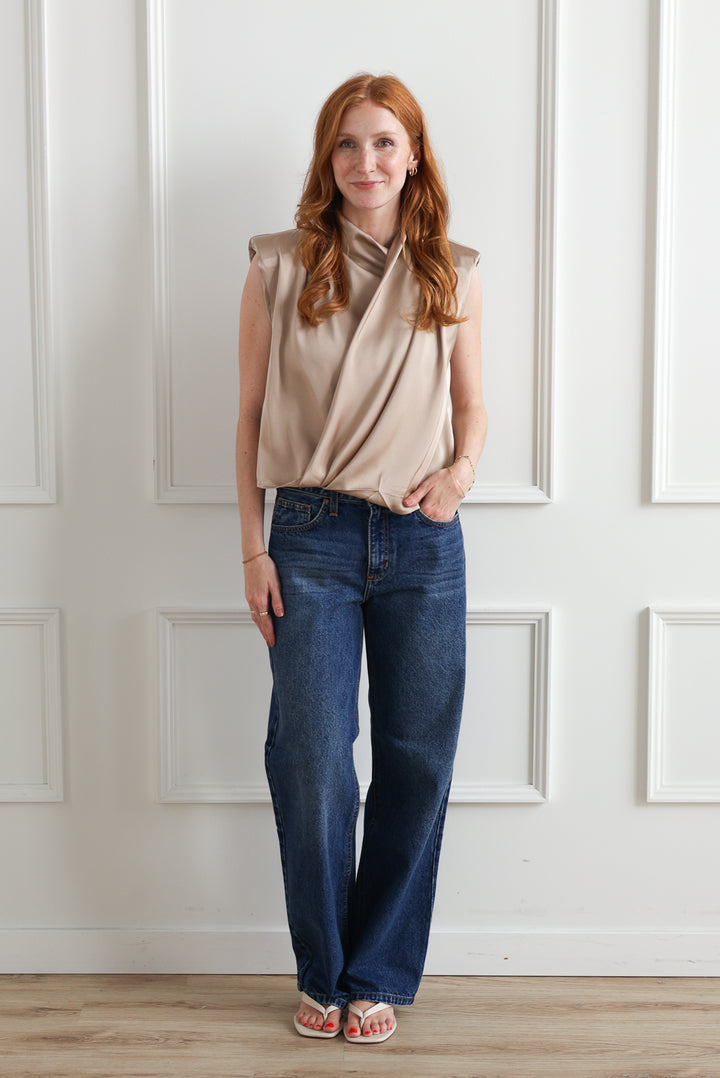 Champagne Draped Tank Blouse