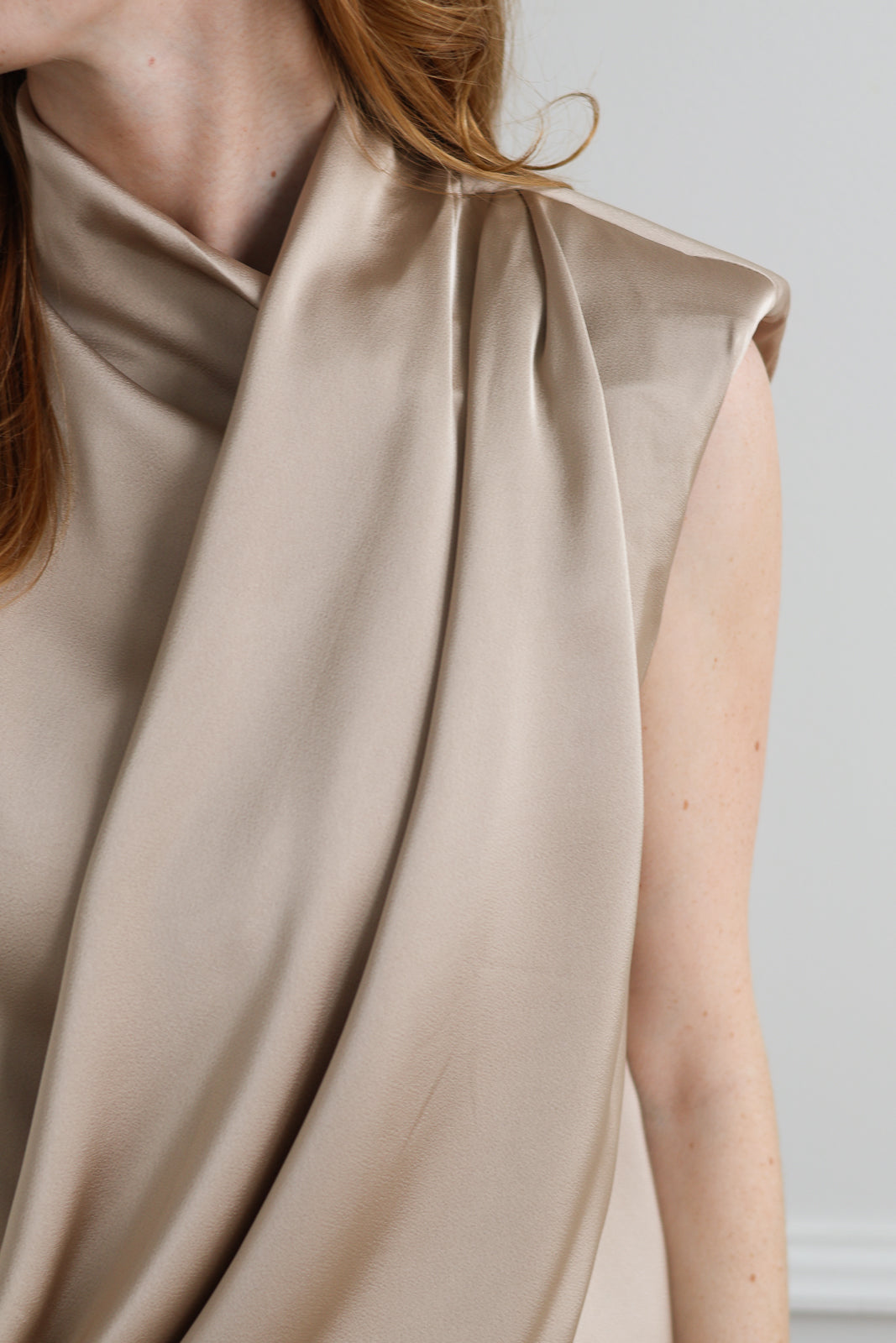 Champagne Draped Tank Blouse