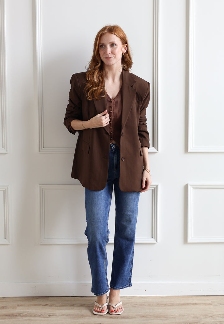 ICHI | Fava Oversized Blazer - Brown Melange
