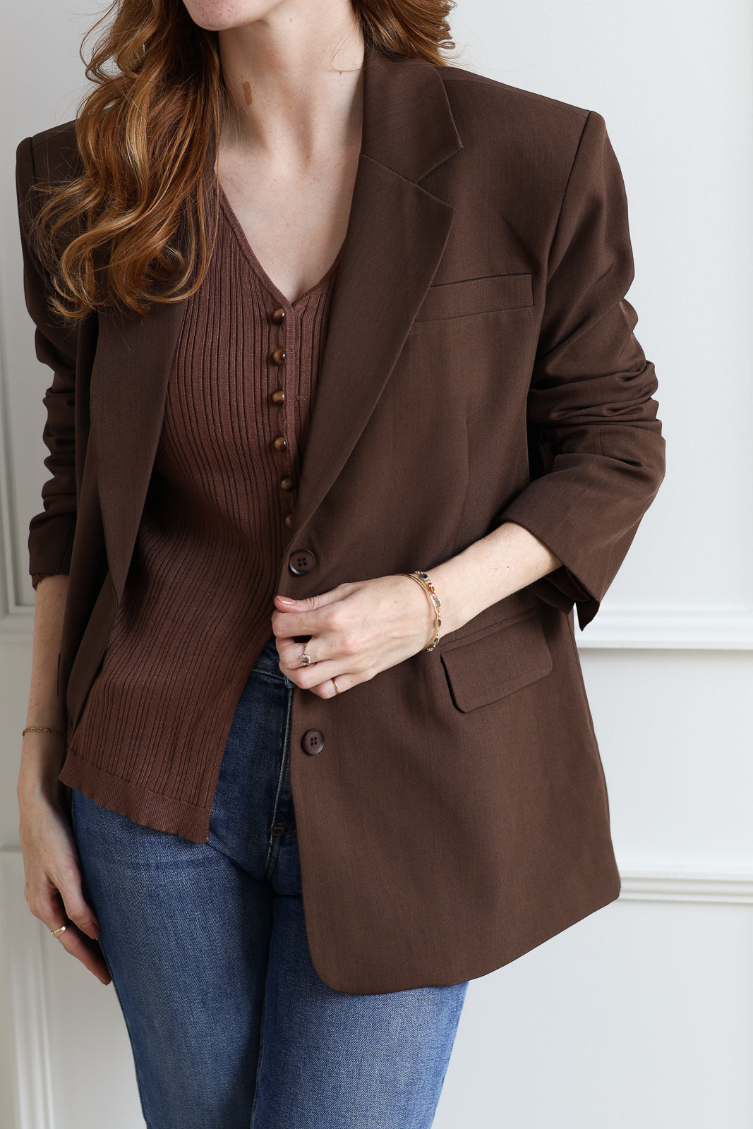ICHI | Fava Oversized Blazer - Brown Melange
