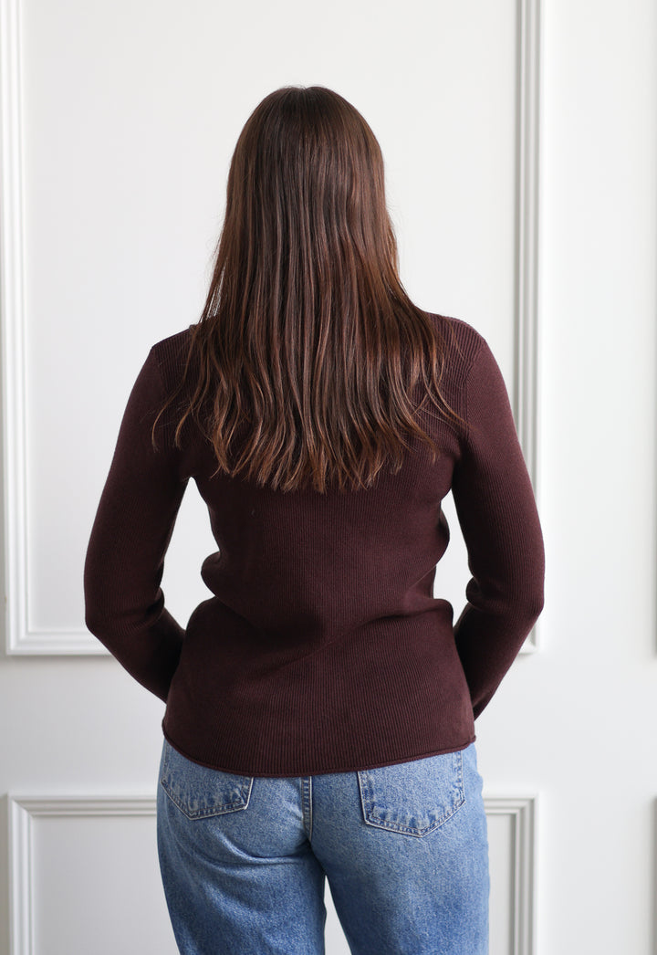 Ribbed Snap Polo - Brown