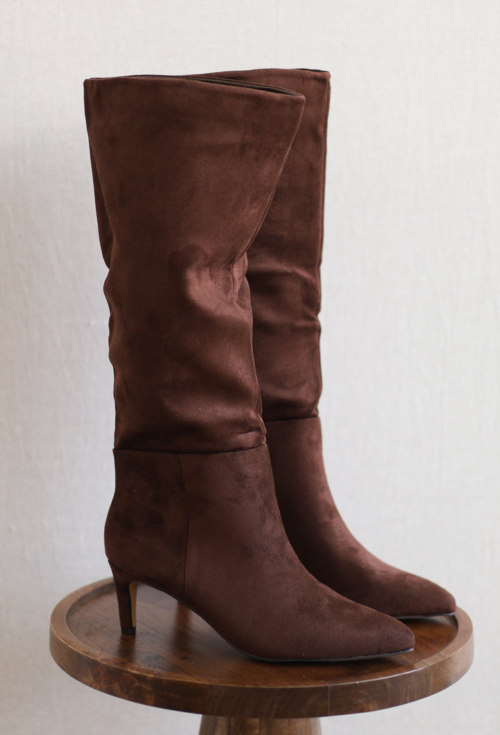 Joanna Suede Kitten Heel Boot - Brown
