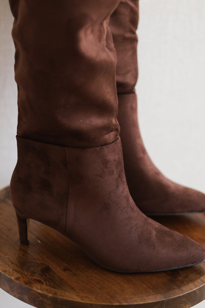 Joanna Suede Kitten Heel Boot - Brown