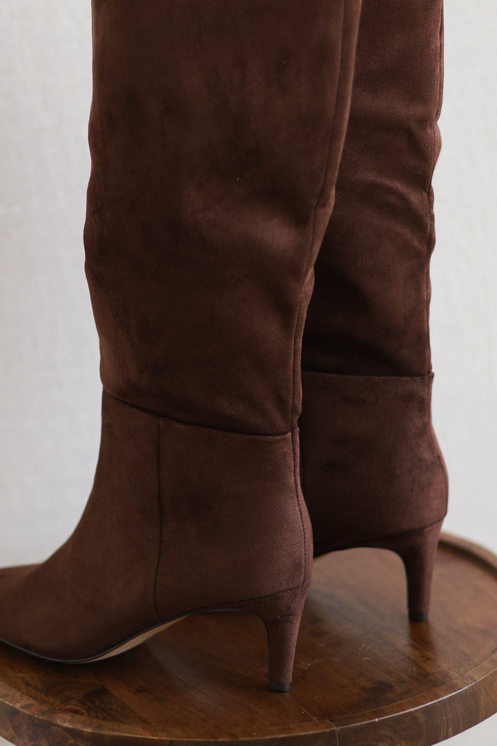Joanna Suede Kitten Heel Boot - Brown