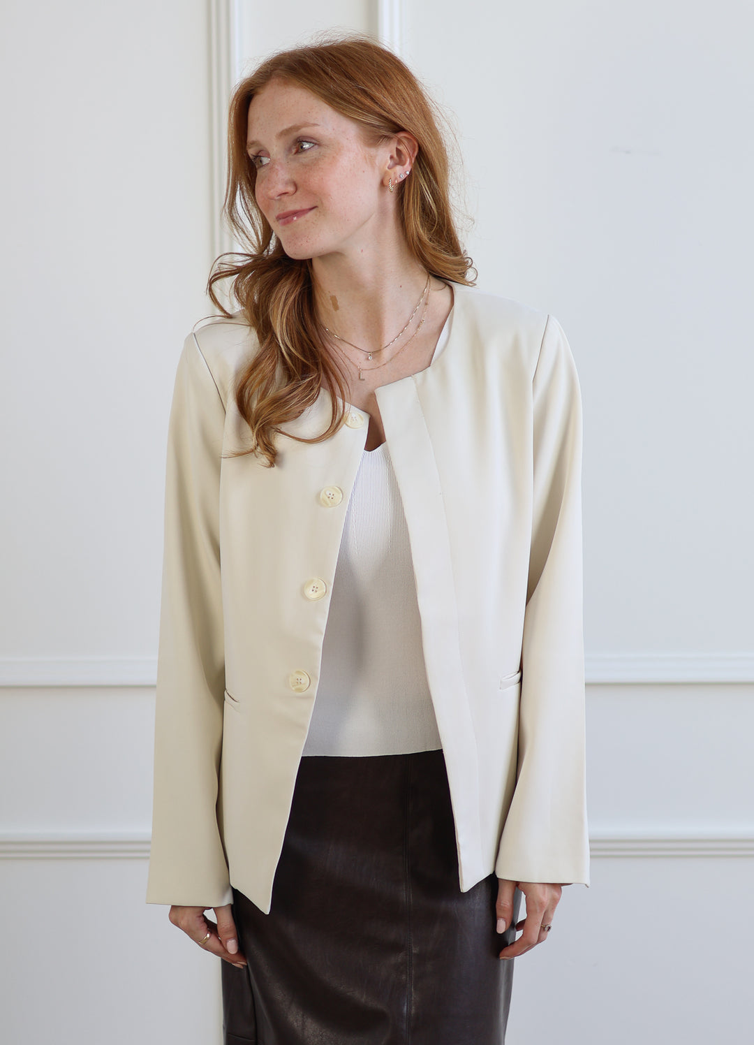 Ivory Collarless Blazer