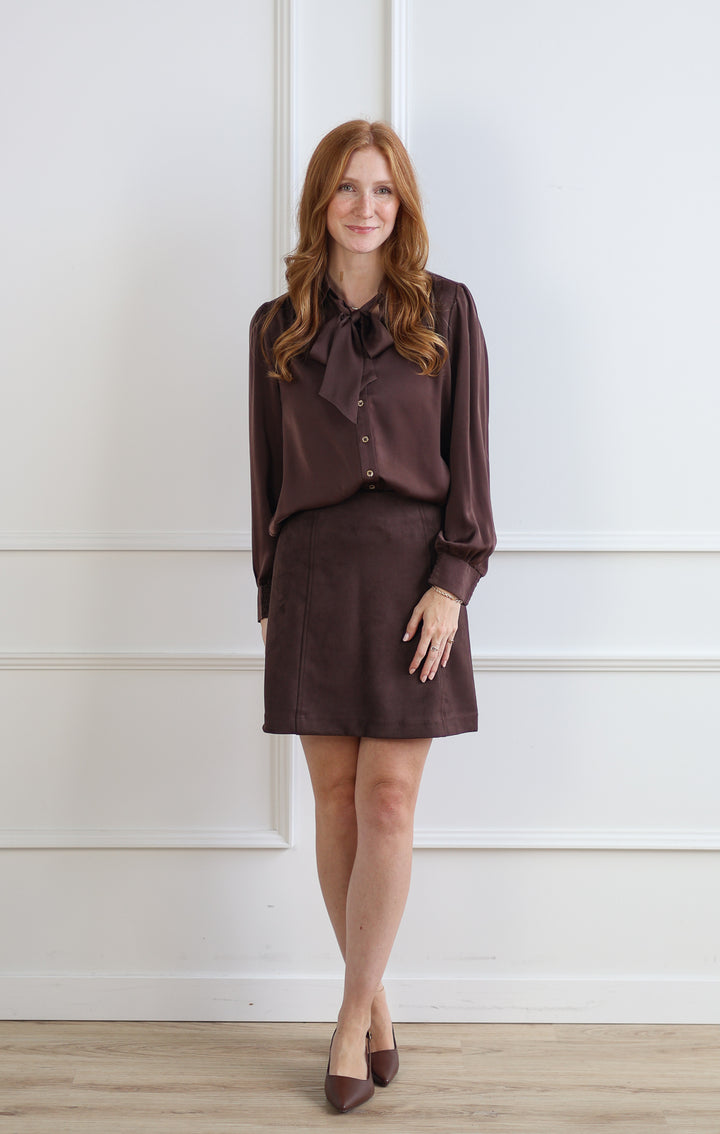 Satin Tie Blouse - Pinecone