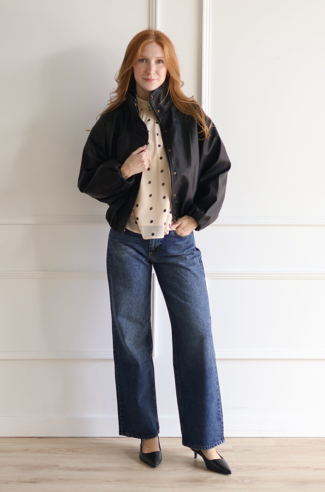 Balloon Hem Bomber Jacket - Black