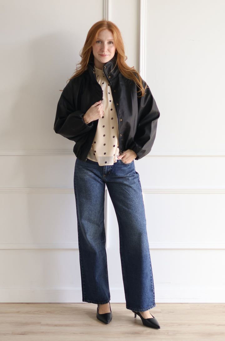 Balloon Hem Bomber Jacket - Black