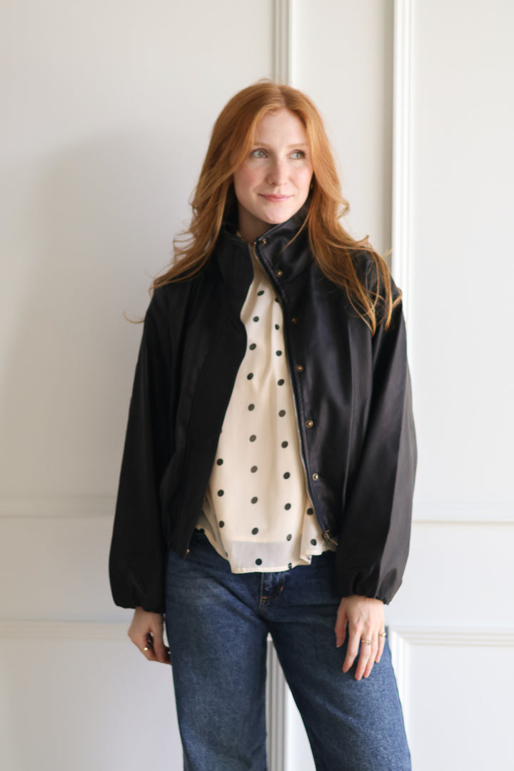 Balloon Hem Bomber Jacket - Black
