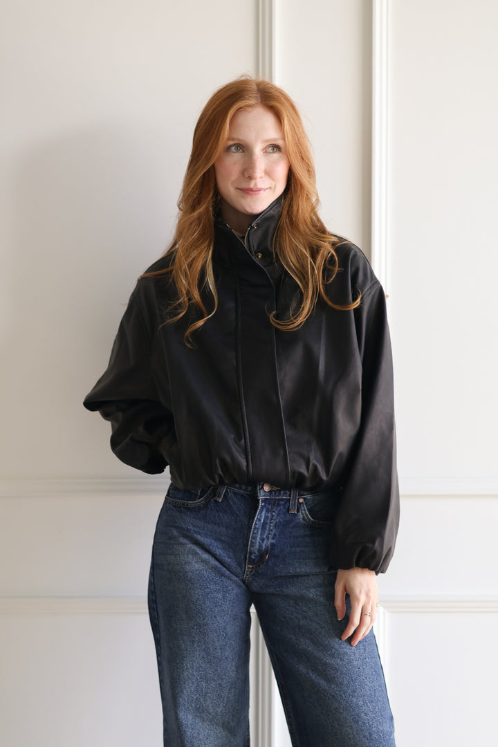 Balloon Hem Bomber Jacket - Black