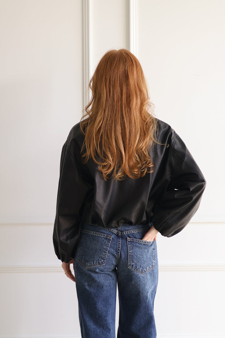 Balloon Hem Bomber Jacket - Black