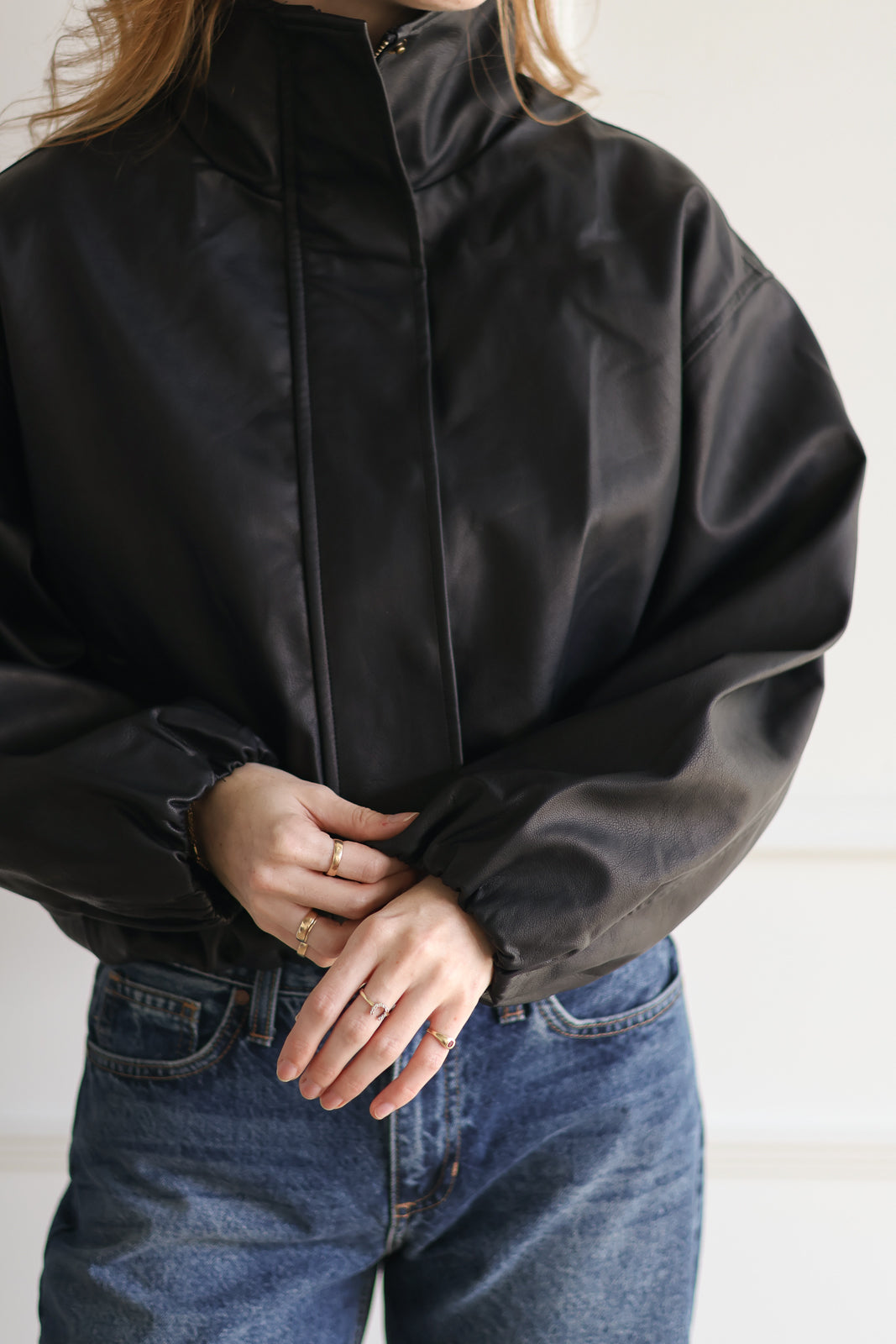 Balloon Hem Bomber Jacket - Black