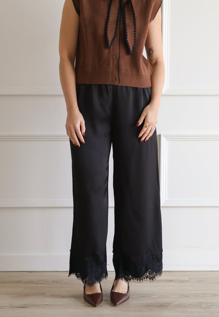 The Charolette Satin Pant - Black