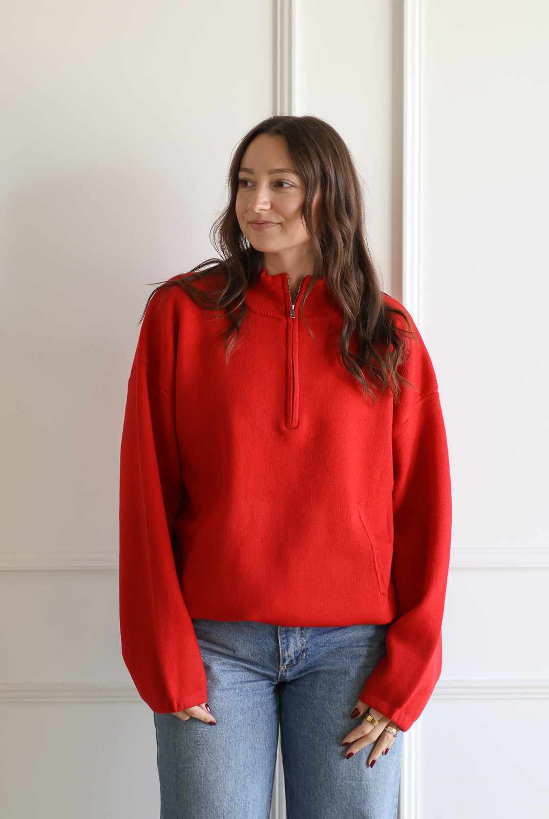 Zip Up Pullover - Cherry Red
