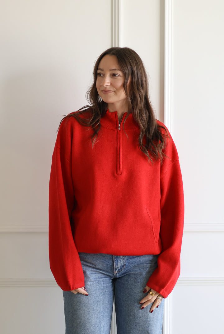 Zip Up Pullover - Cherry Red