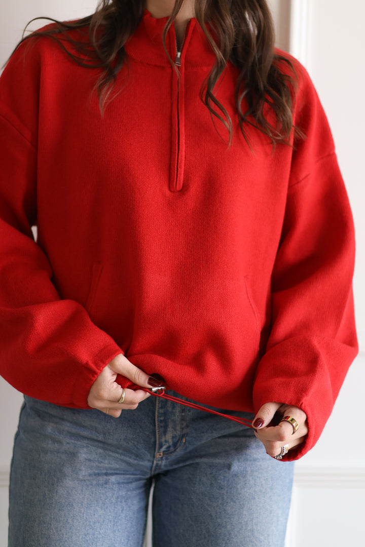 Zip Up Pullover - Cherry Red