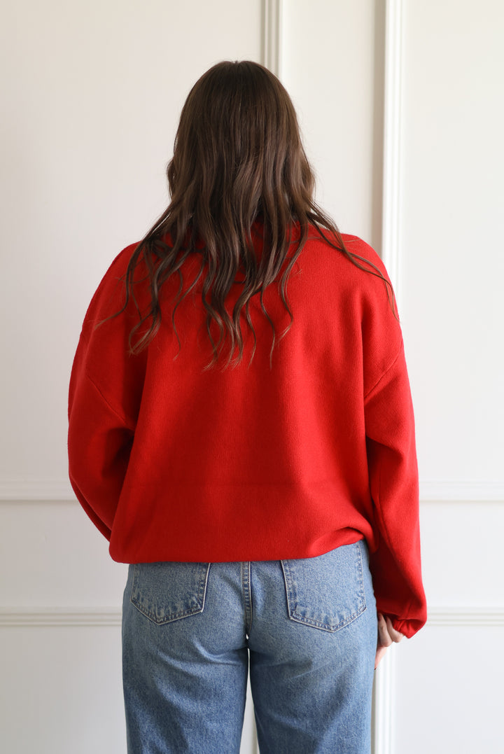 Zip Up Pullover - Cherry Red
