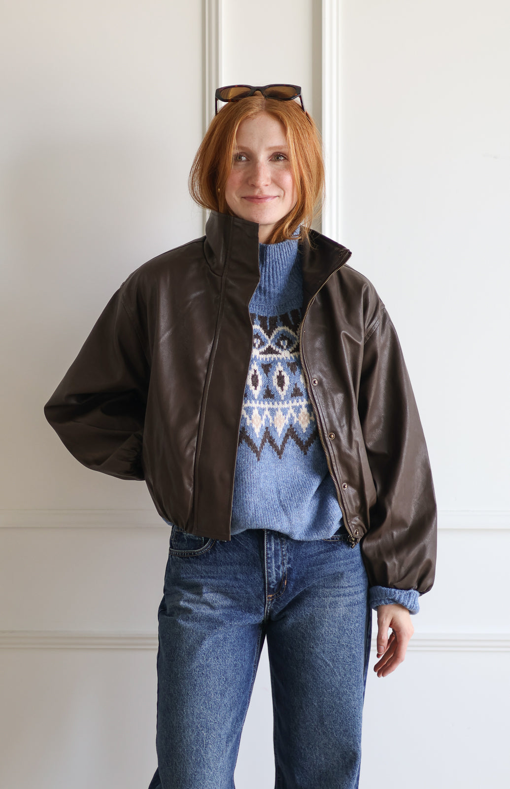 Balloon Hem Bomber Jacket - Brown