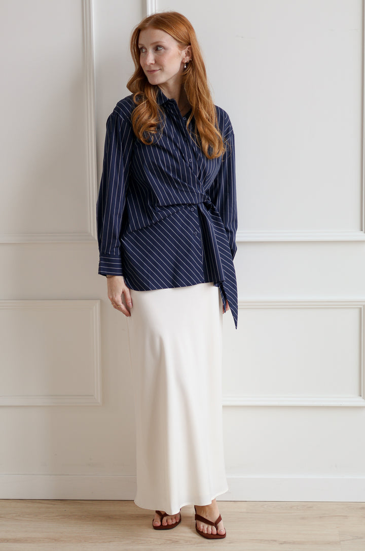 Side Tie Navy Blouse