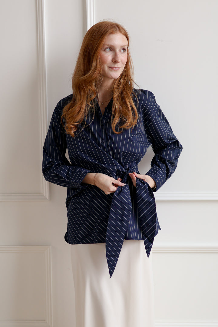 Side Tie Navy Blouse