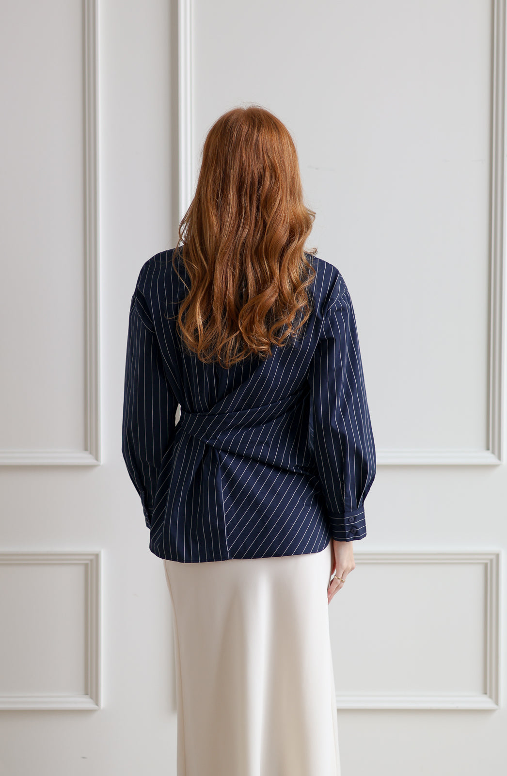 Side Tie Navy Blouse