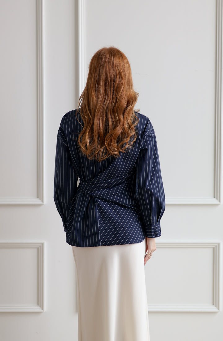 Side Tie Navy Blouse