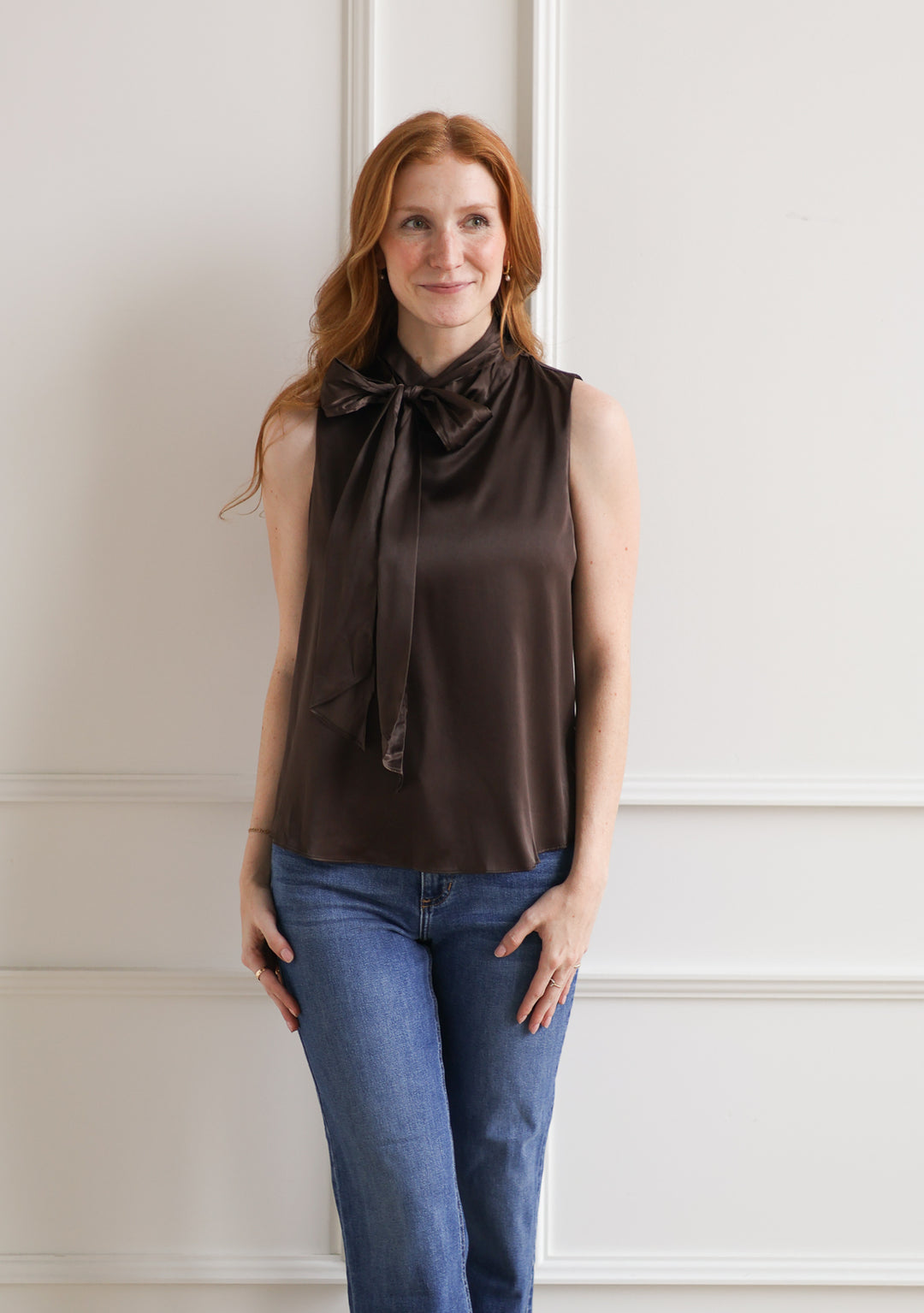 Mock Neck Tie Tank - Truffle