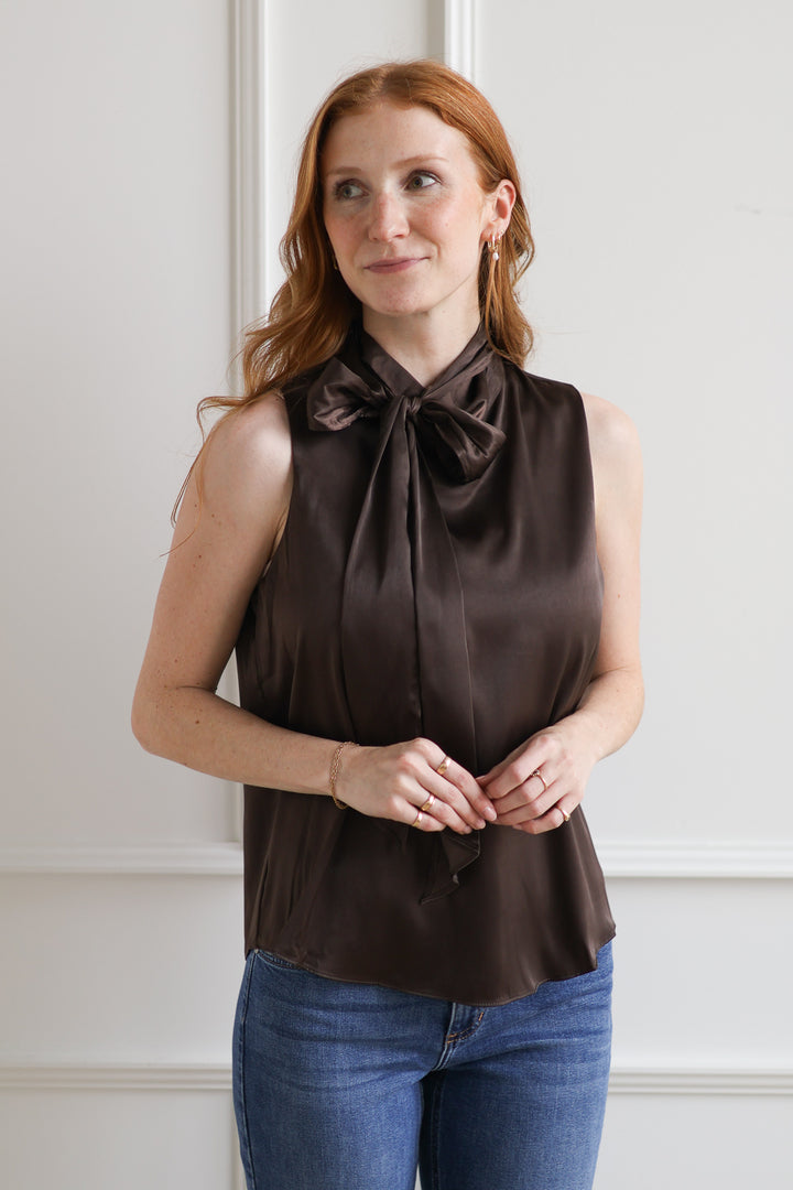 Mock Neck Tie Tank - Truffle